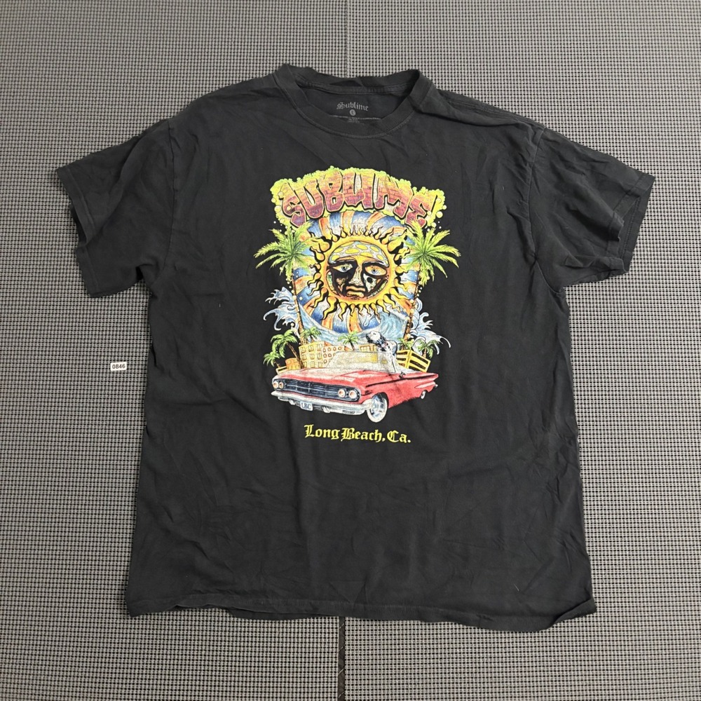 Sublime Sun Logo Long Beach CA Graphic T-Shirt Men's Large Black Cotton Tee